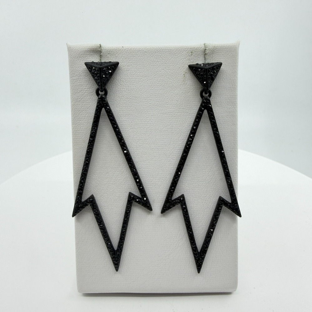 Black Rhinestone Lightning Bolt Dangle Earrings Gothic Punk Statement Gift Y2K